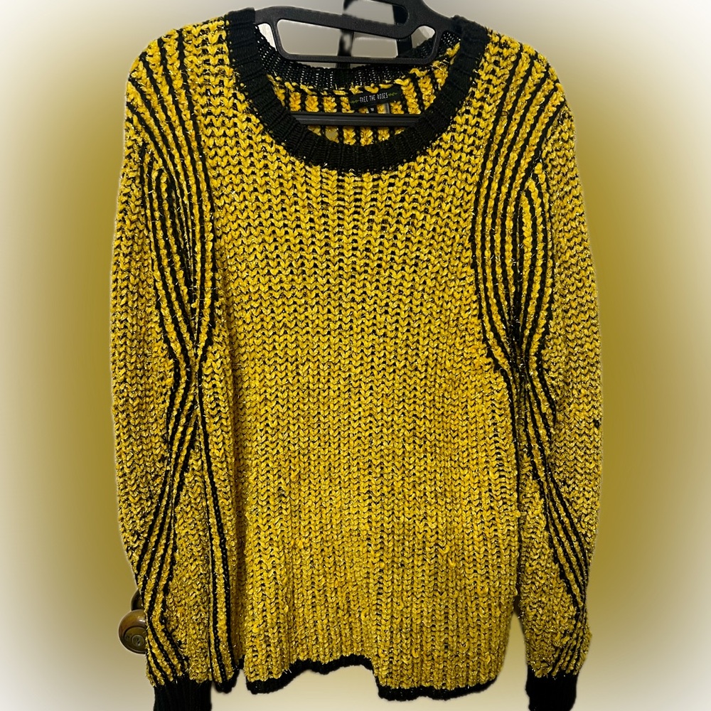Free the Roses Bold Yellow and Black Striped Chunky Knit Sweater
